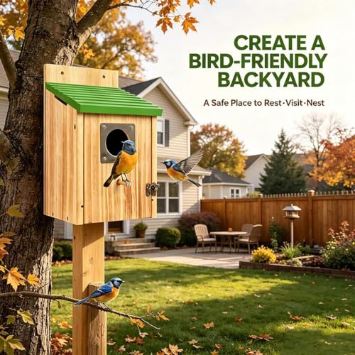 2 Pack Bird Houses for Outside- Cedar Bird House with Metal Predator Guard - color: Green - 2 Pack
