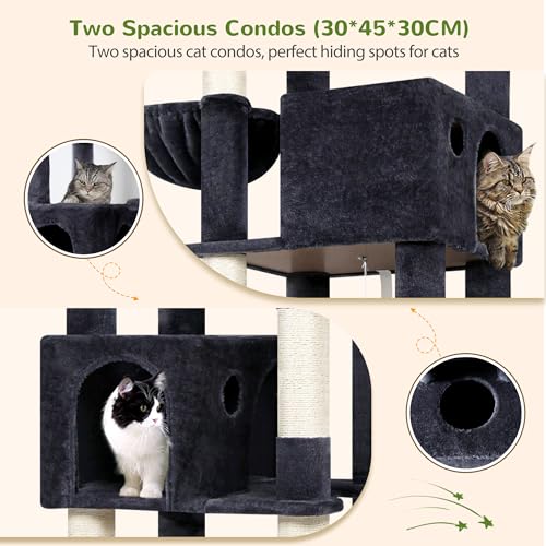 Globlazer 83 Inch Cat Tree Tower for Large Cats, Big Cat Tree for Multi-Cat Household with 2 Condos, 7 Sisal Posts, 2 Perches and Hammock, Sturdy Tall Kitten Activity Center, S83, Dark Gray - color: Dark Gray, size: 83 Inch