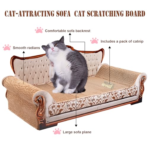 COOZMENT Scratching Sofa, Couch Shaped Thick Scratching Cardboard, Lounge Bed for Indoor Rest&Play, Sofa Scratcher Pad (Silver, 27.6" L X 12.4" W X 11.8" H) - color: Silver-Medium