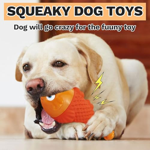 WinTour Indestructible Dog Toys for Aggressive Chewers, Tough Chew Toys for Medium & Large Breeds, Squeaky and Durable Chewers for Large Dogs - color: Orange Nylonfish