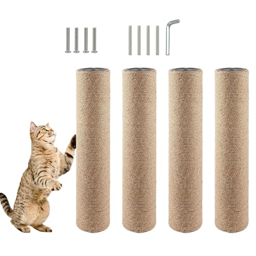 4 Pcs Cat Scratching Post Replacement for Indoor 15.7 x 3.1 Inches Cats Tree Replacement Parts Natural Jute Pole Part Cat Scratch Posts Refill with M8 Screws Spare Cat Furniture Accessories - color: 【4 Pcs+Brown 】
