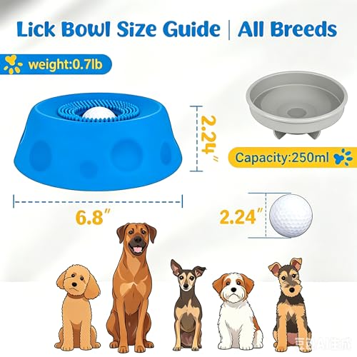 Dog Licking Bowl with Rolling Ball, Dog Lick Bowl, Slow Feeder Dog Bowls, Lick Mat for Dogs with Silicone BPA-Free Food-Grade Suction Base for Yogurt Bone Broth Peanut Butter