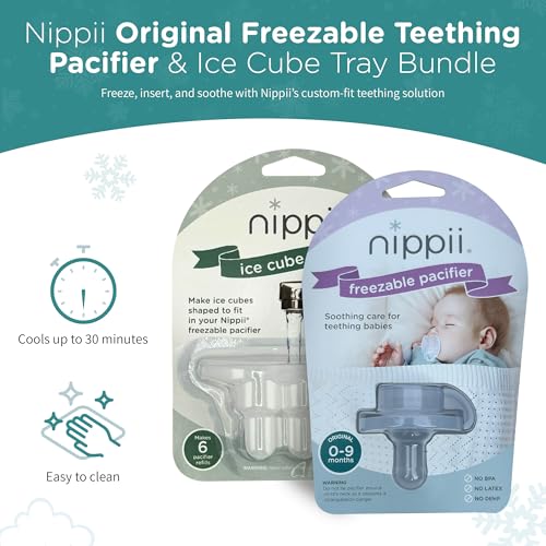 Nippii Freezable Pacifier & Ice Cube Tray, Baby Teether Toys 0-9 Months