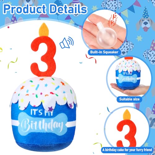 Dansydaisy Dog Birthday Cake Toy Squeaky Plush Gift,3rd,Blue - color: Blue, style: 3rd