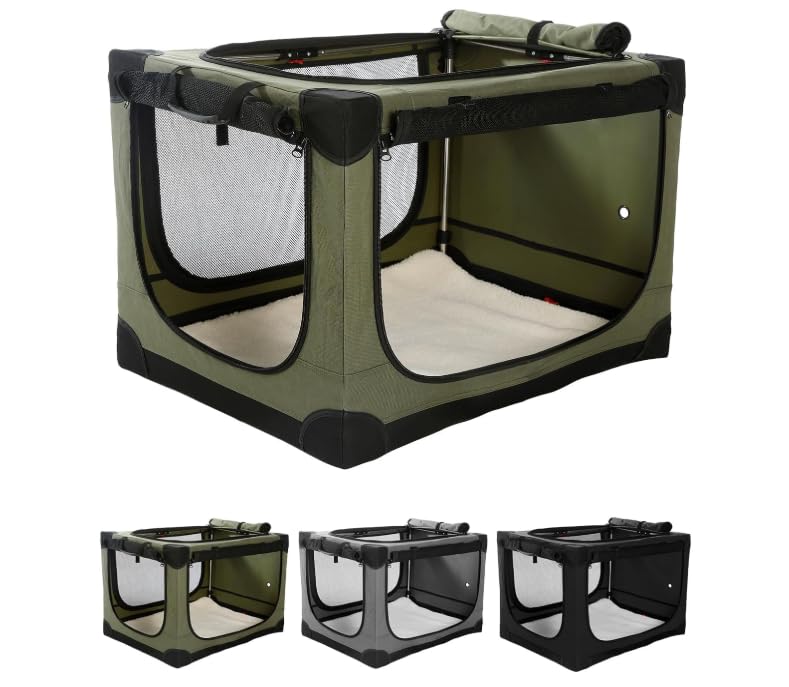 Veraste 33 x 25 x 25 in 4-Door Collapsible Soft-Sided Mesh Dog Crate, Green - color: Green, size: 33.0"L x 25.0"W x 25.0"H
