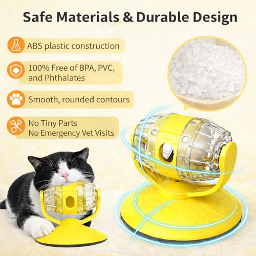 Cat Treat Feeder, Cat Treat Dispenser Toy for Dry Food, Rotating Barrel Interactive Cat Toys for Indoor Cats &Puppies, Kitten Enrichment Funny Toy(Yellow) - color: Yellow