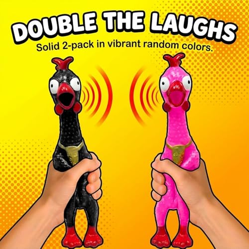 Squeeze Me Rubber Chicken Toy | Screaming Squeaky Chicken for Kids & Dogs | Novelty Prank Gag Gift (2 Pack Solid) - style: 2 Pack Solid