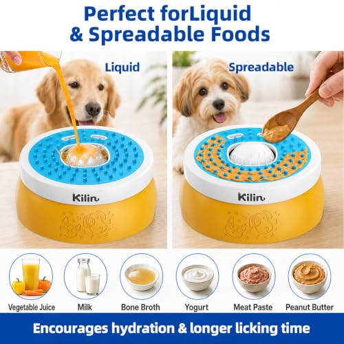 KILIN Slow Feeder Dog Licking Bowl with Rolling Ball,4 Non-Slip Pads,8fl oz