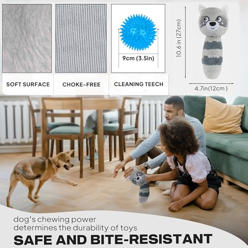 Fida Squeaky Dog Toys for Aggressive Chewers, 3 in 1, Tough Dog Ball - color: Grey Raccoon