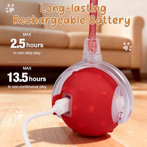 Interactive Cat Ball Toy, Motion Activated Electric Rechargeable Cat Toy - color: red