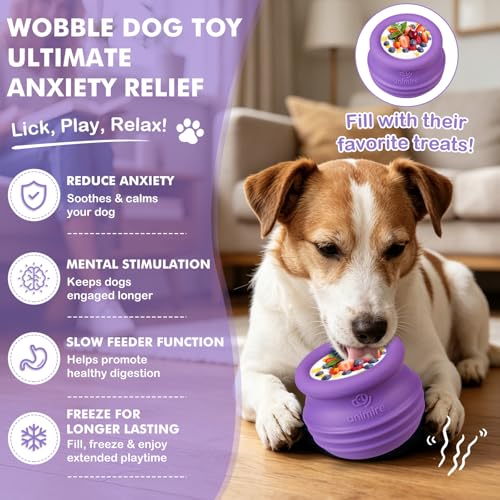 Treat Dispensing Dog Toy, Long-Lasting Interactive Puzzle Toys for Dogs, Stuffable Dog Enrichment Frozen Lick Treat Toy for Boredom, BPA Free Silicone Fetch Catch Chew Toy (Purple,M) - color: Purple, size: M