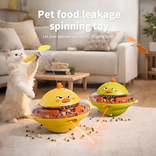 Interactive Cat Toy for Indoor Cats with Laser, Feather&Treat Dispenser - color: Yellow