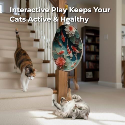 OtterVerz 11 Interactive Cat Toys for Indoor Cats, Automatic Concealed Hide and Seek Hanging Feather Cat Toy, Rechargeable Motion-Activated Enrichment Toys for Bored Adult Cats (Fish Pond Pattern - color: green