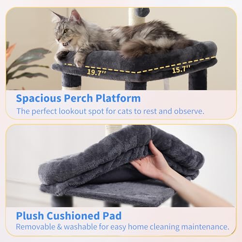 Heybly Cat Tree, 71-Inch Tall Cat Tower for Large Maine Coon Cats HCT037G - color: Smoky Gray, size: XL