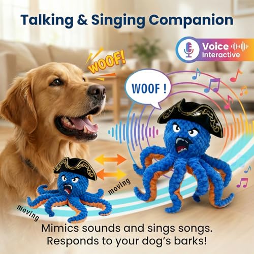 2026 Interactive Dog Toys, Self Moving Octopus Dog Toy Set with 2 Balls - Automatic Wobble Ball & Durable Chew Ball, 4-in-1 Squeaky Plush Enrichment Toy to Keep Them Busy for Medium Large Dogs - color: Blue