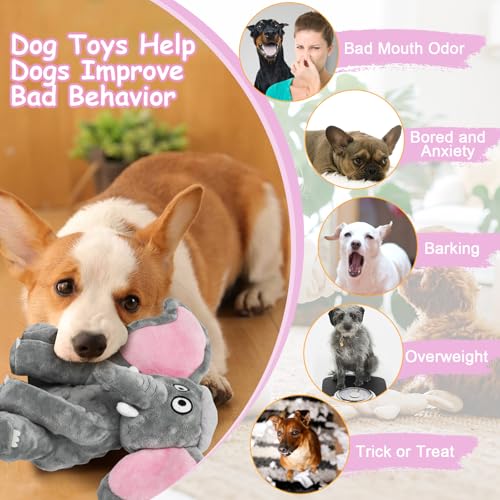 Letsmeet Plush Large Dog Toys with Squeaker and Crinkle Paper, Interactive Puppy Chew and Teeth Cleaning Toy, Pet Toys for Small, Medium and Large Dogs - style: Elephant
