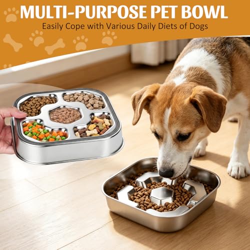 Stainless Steel Slow Feeder Dog Bowls with Non-Slip Rubber Base, 1 Pack