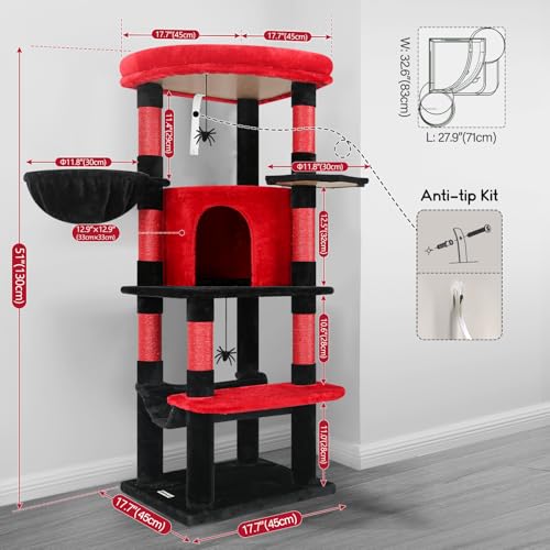 Globlazer Gothic Corner Cat Tree with Scratching Post, C51, Black Red - color: Red Black, size: 51inch