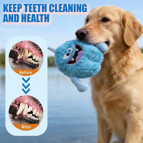 Monster Stuffed Squeaky Dog Toy, Crinkle Dog Plush Toy, Light Blue - color: Light Blue