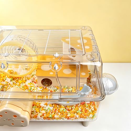 2 Pcs Syrian Hamster Hideout，Wooden Hamster Maze,Tunnel Multi Chamber Hamster Hideout Secret Peep Shed and Exploring Toys,Hamster Cage Decor(Fits 24.4''L Acrylic Hamster Cage)