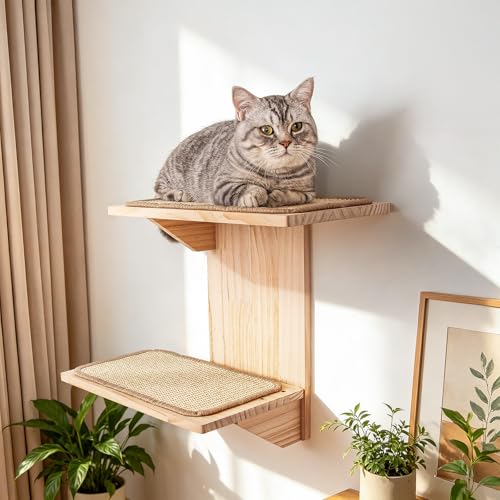 Cat Wall Shelves, Branch Style 2 Platform Cats Walls Furniture. - color: brown