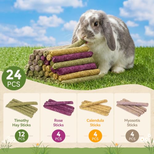 24pcs Rabbit Treats Chew Sticks Guinea Pig Toys Natural Timothy Grass Molar Teeth Sticks Bunny Hamster Chinchilla Small Animals - size: 24pcs treats