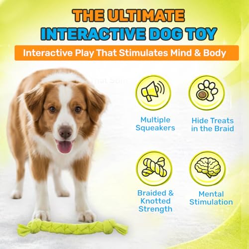 GURU Pet Squeaking Tennis Snuffle Rope Dog Toy with Braided Design - Snuffle Rope for Durable Play - Interactive Dog Toy with Squeakers & Treat Hiding for Stimulation - Dog Snuffle Toy for Active Pets - style: Small
