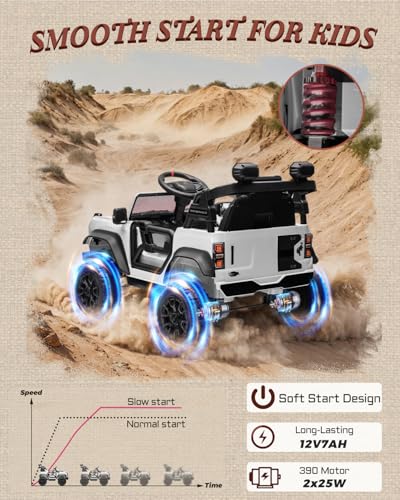 First Ride On Ford Bronco Raptor 12V Toddler Ride on Toys, Safe Kids Ride on Truck with Remote Control, Children Electric Cars with 4 Wheels Suspension, Radio, Music, Bluetooth (12V, White) - color: White, style: 12V
