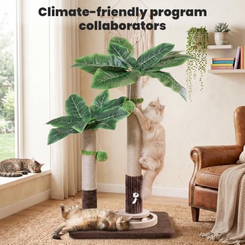 Woochpet 2Cat Posts with Cat Toys,Scratching Post for Adults Cat or Kitten - color: 37.8-Green, size: 37.8in