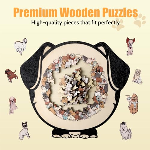 Dog Shaped Wooden Jigsaw Puzzle for Adult, 135 Pcs Wood Puzzle with Frame - color: Dog-morandi