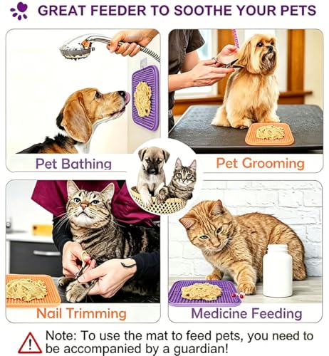 Licking Mat for Dogs & Cats with Suction Cups, 1 Pack Square Dog Slow Feeder Lick Pat for Anxiety Relief & Boredom, Dog Toys to Keep Them Busy, Pets Bathing Training Grooming Mat 7.8 * 7.8inches - color: 1Pack-Purple