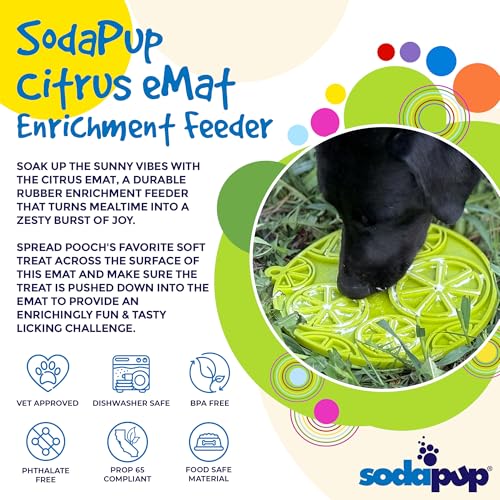 SodaPup Citrus eMat – Durable Enrichment Feeder Made in USA from Non-Toxic, Pet-Safe, Food Safe Rubber for Mental Stimulation, Avoiding Overfeeding, Fresh Breath, Digestive Health, Calming, & More - color: Citrus eMat Lime Green