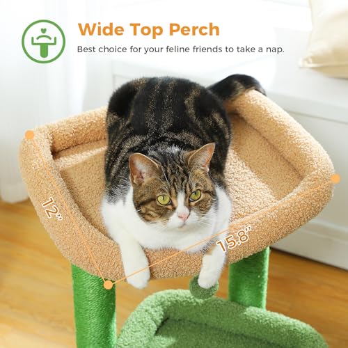 PEQULTI Small Cat Tree Tower for Indoor Cats, Sisal Post & Cozy Condo Green - color: Green, size: M(15.7"L x 15.7"W x 26.7"H)