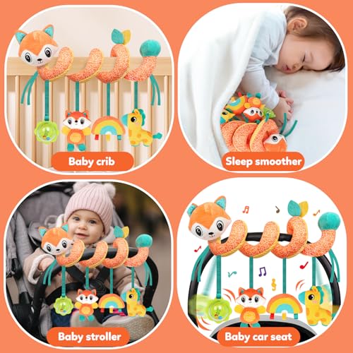 GKDOMS Baby Car Seat Toys Spiral Hanging Stroller Activity Toy for 0+Months - style: Fox