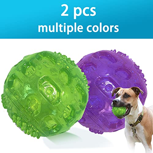 3'' Squeaky Dog Toy Balls for Lagre Medium Breed, Indestructible Dog Balls for Playing, Fetching & Retrieving, Durable Aggressive Chewers, 2 PCS Green+Purple - color: Green+Purple