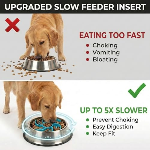2PCS Slow Feeder Insert for Dog Bowls,Fits 4.7"-7" Bowls - color: Green Blue