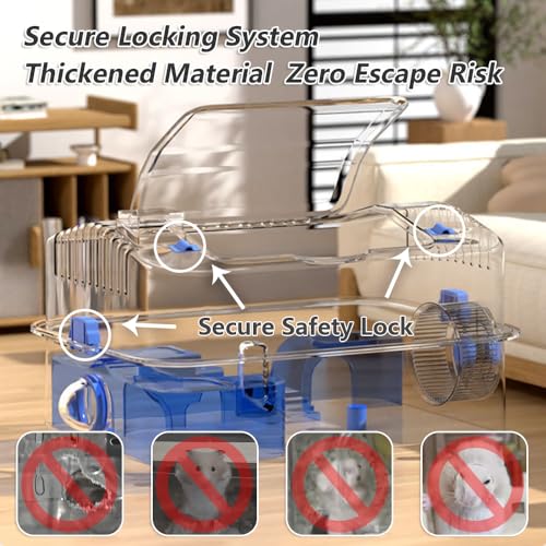 8-in-1 Dwarf Hamster Cage, No Assembly Full Transparent, Temporary Transitional/Breeding/Nursery Cage, 19.69×14.17×12.6 in,Fits Small Space/Kid’s Room, for Dwarf & Baby Hamsters - color: Blue