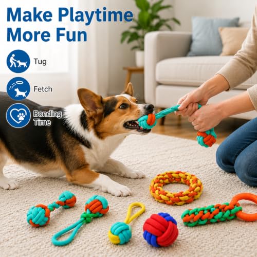 Aitmexcn Dog Rope Toys, 6 Pack Cotton Puppy Teething and Chew Toys - size: 6 Pack-Medium