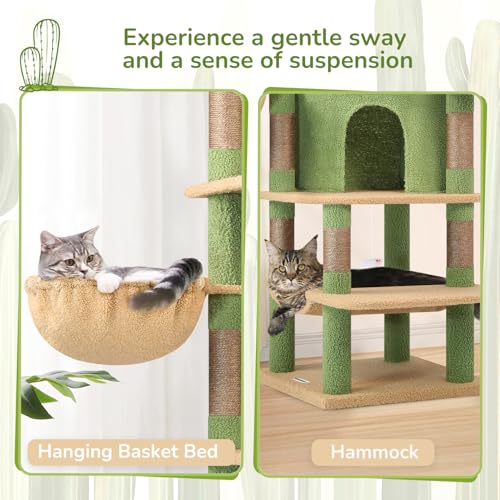 Globlazer 66in Cactus Corner Cat Tree for Indoor Large Cats, C66, Green - color: Cactus Green, size: 66inch