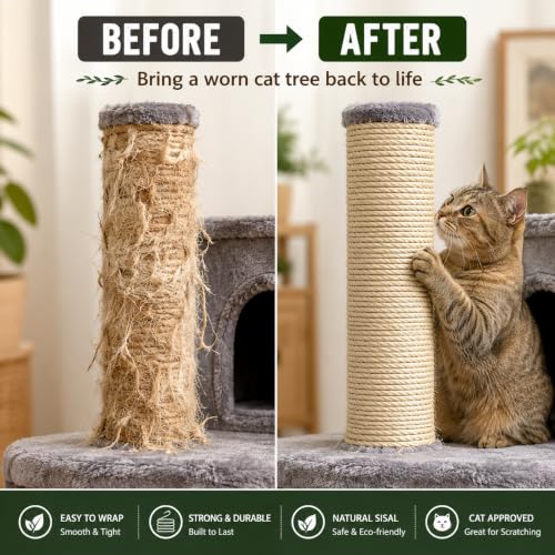 Sisal Rope for Cat Scratching Post 1/4 Inch x 100 ft Twine - size: 1/4" × 100FT