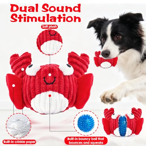 Squeak Dog Toys for Aggressive Chewers, No Stuffing Squeak Dog Chew Toys for Aggressive Chewers, Interactive Dog Toy Ball with Crinkle Paper for Medium Dogs, Large & Small Breeds (F-Whale+Fish) - color: F-Whale+Fish