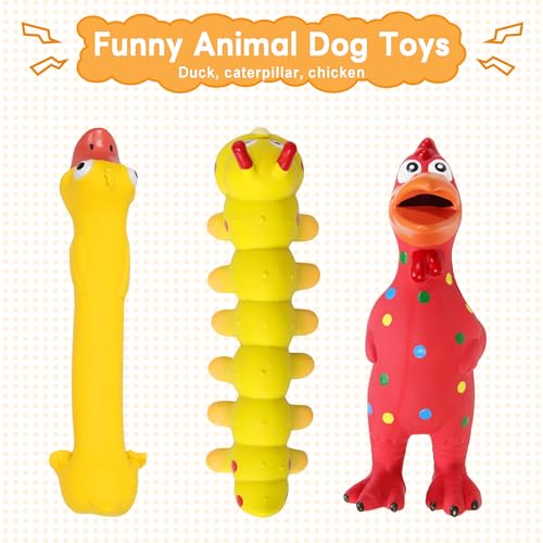 Rubber Chicken Dog Squeaky Toys, Durable Latex Chew Toys for Small Medium Large Size Dogs, Teething Puppy Dogs (3 Pack-Large) - color: 3 Pack-Large