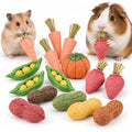 HERCOCCI 15Pcs Guinea Pig Chew Toys, Hamster Toys Prevent Excessive Teeth Growth Natural Vegetables Carrot & Timothy Grass for Guinea Pig Rabbit Chinchillas Gerbil