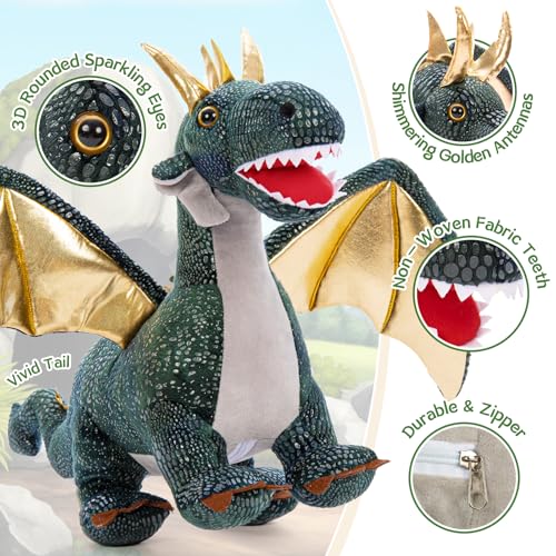 Dragon Plush Toy with 4 Babies, 21.7" Stuffed Animal, Dark Green - style: Dragon Dark Green