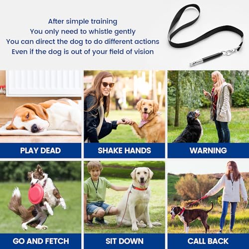 2 Pack Dog Whistle - Dog Whistle to Stop Barking Neighbor's Dog & Long Range Recall, Adjustable Ultrasonic Silent Dog Whistle with Lanyard for Training Recall, Professional Obedience (Black & White)