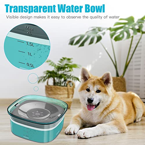 UPSKY 70oz Dog Water Bowl, No Spill Slow Drinking Feeder for Messy Drinker - color: E-Green, size: 2 L