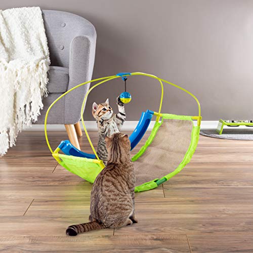 PETMAKER Interactive Cat Toy Rocking Activity Mat- Swing Playing Station with Sisal Scratching Area, Hanging Toy, Rolling Ball for Cats and Kittens - style: Rocking Mat