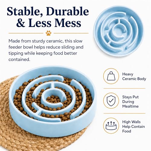 Ceramic Slow Feeder Dog Bowl 1.5 Cup Puzzle Dish for Small Medium Dogs - color: Ceramic-Blue
