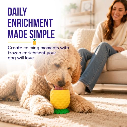 Pineapple Enrichment Cup for Dogs, Freezable Interactive Dog Toys to Keep Them Busy, Frozen Dog Treat Dispenser for Mental Stimulation, Popsicle Lick Bowl for Small, Medium, Large Dogs, Durable Rubber