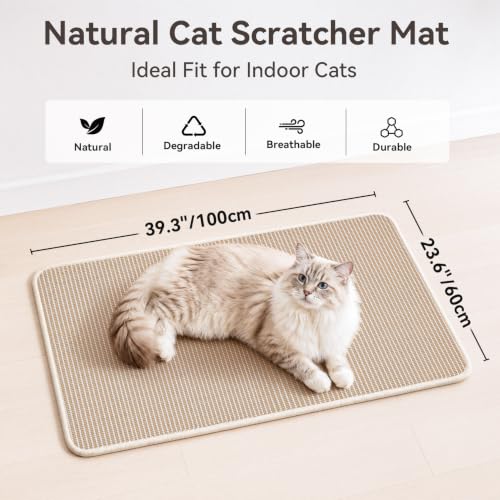 Large Cat Scratcher Mat, 39.3"×23.6" Sisal Cat Scratch Pad - color: Beige, size: 1 Pack-39.3"x23.6"